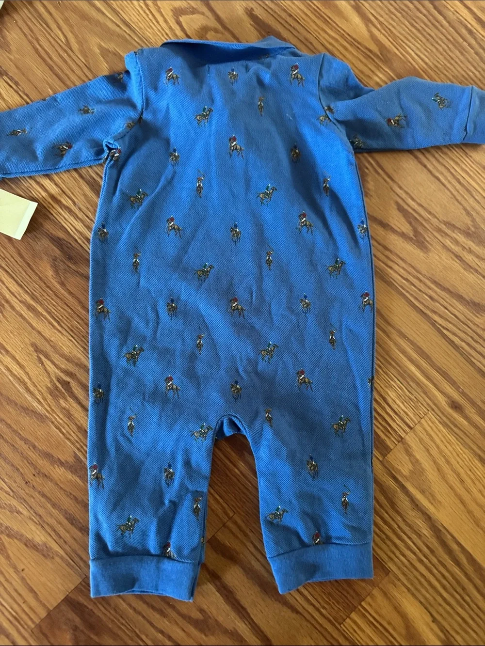 Ralph Lauren Blue Polo-Style Baby One-Piece with Embroidered Pony Print 6M